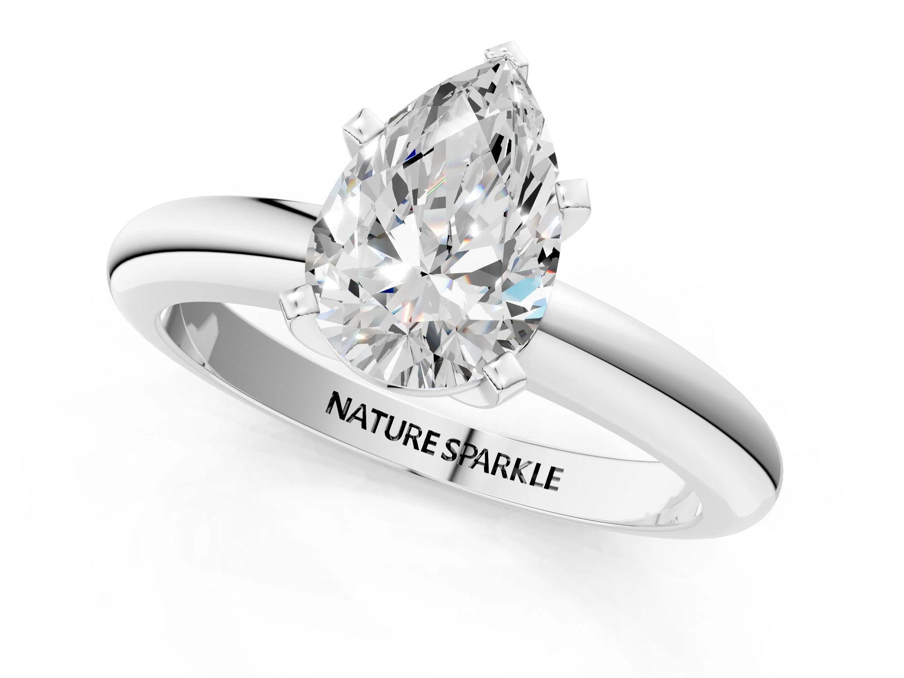 Pear Cut Diamond Solitaire Ring in White gold with Prong Setting and Rounded Band_19