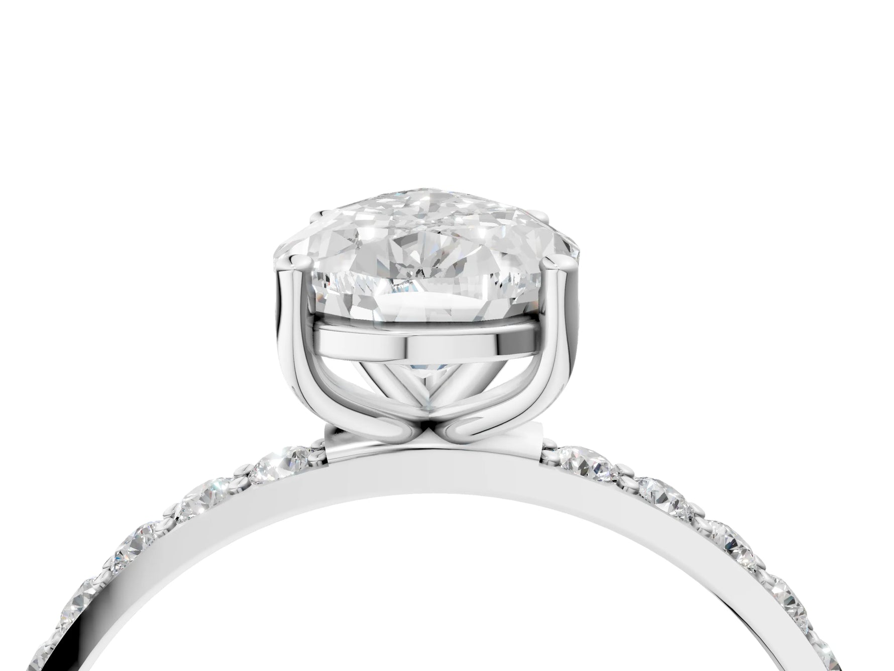 Pear Cut Diamond Solitaire Ring in White gold with Round Pavé Band_10