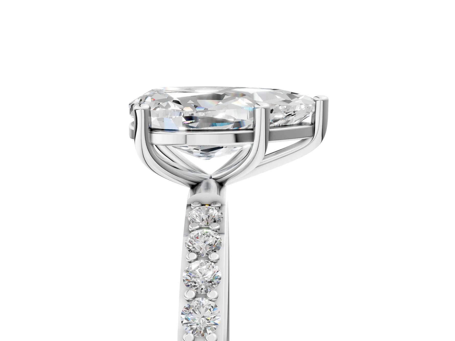 Pear Cut Diamond Solitaire Ring in White gold with Round Pavé Band_11