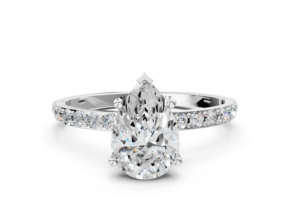 Pear Cut Diamond Solitaire Ring in White gold with Round Pavé Band_30
