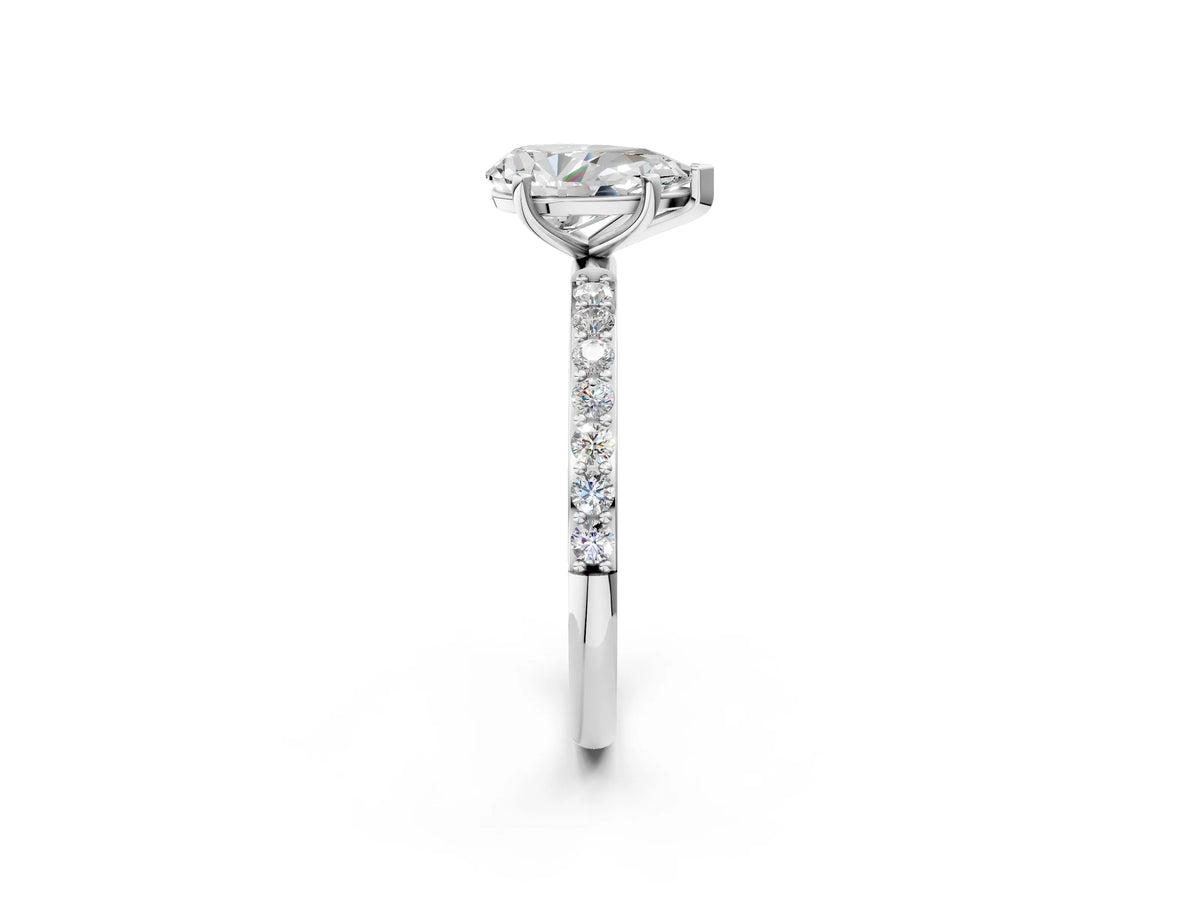 Pear Cut Diamond Solitaire Ring in White gold with Round Pavé Band_32