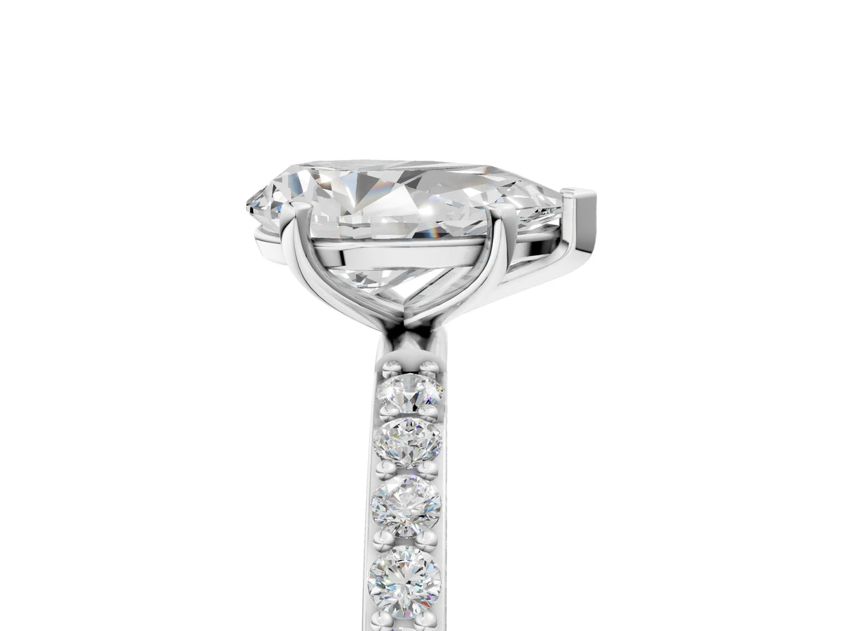 Pear Cut Diamond Solitaire Ring in White gold with Round Pavé Band_35