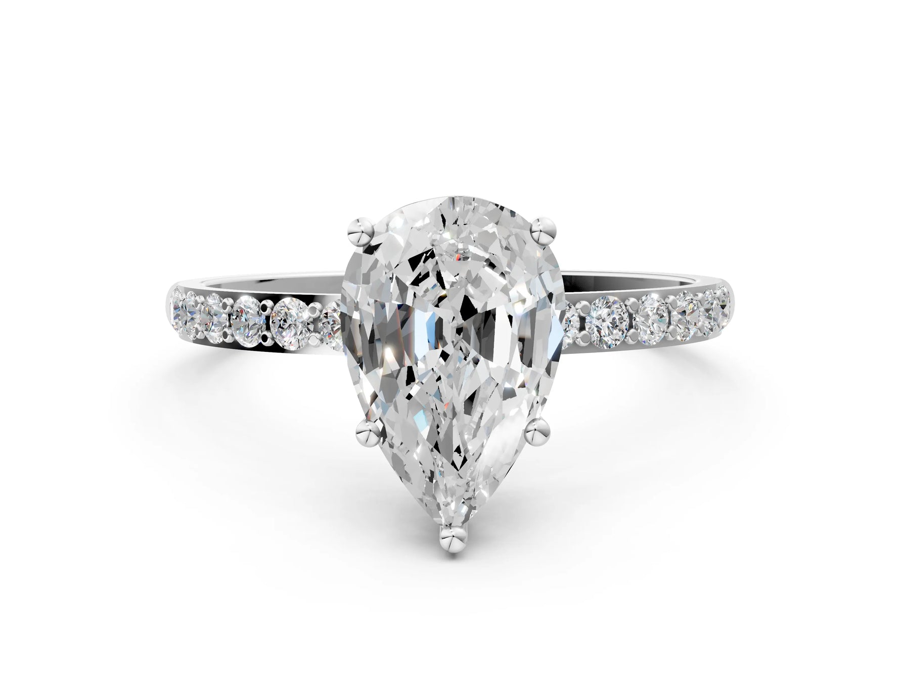 Pear Cut Diamond Solitaire Ring in White gold with Round Pavé Band_6