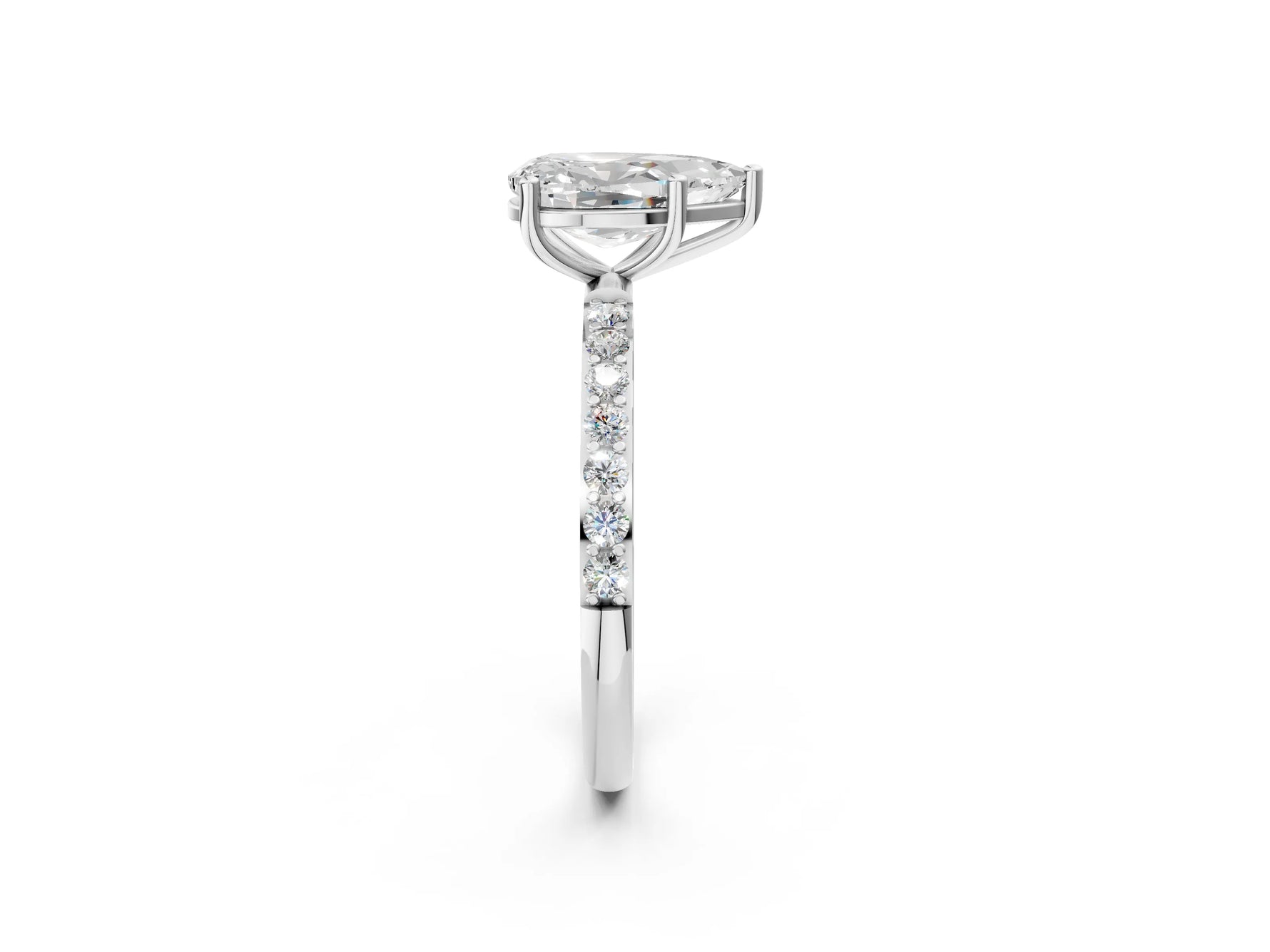 Pear Cut Diamond Solitaire Ring in White gold with Round Pavé Band_8