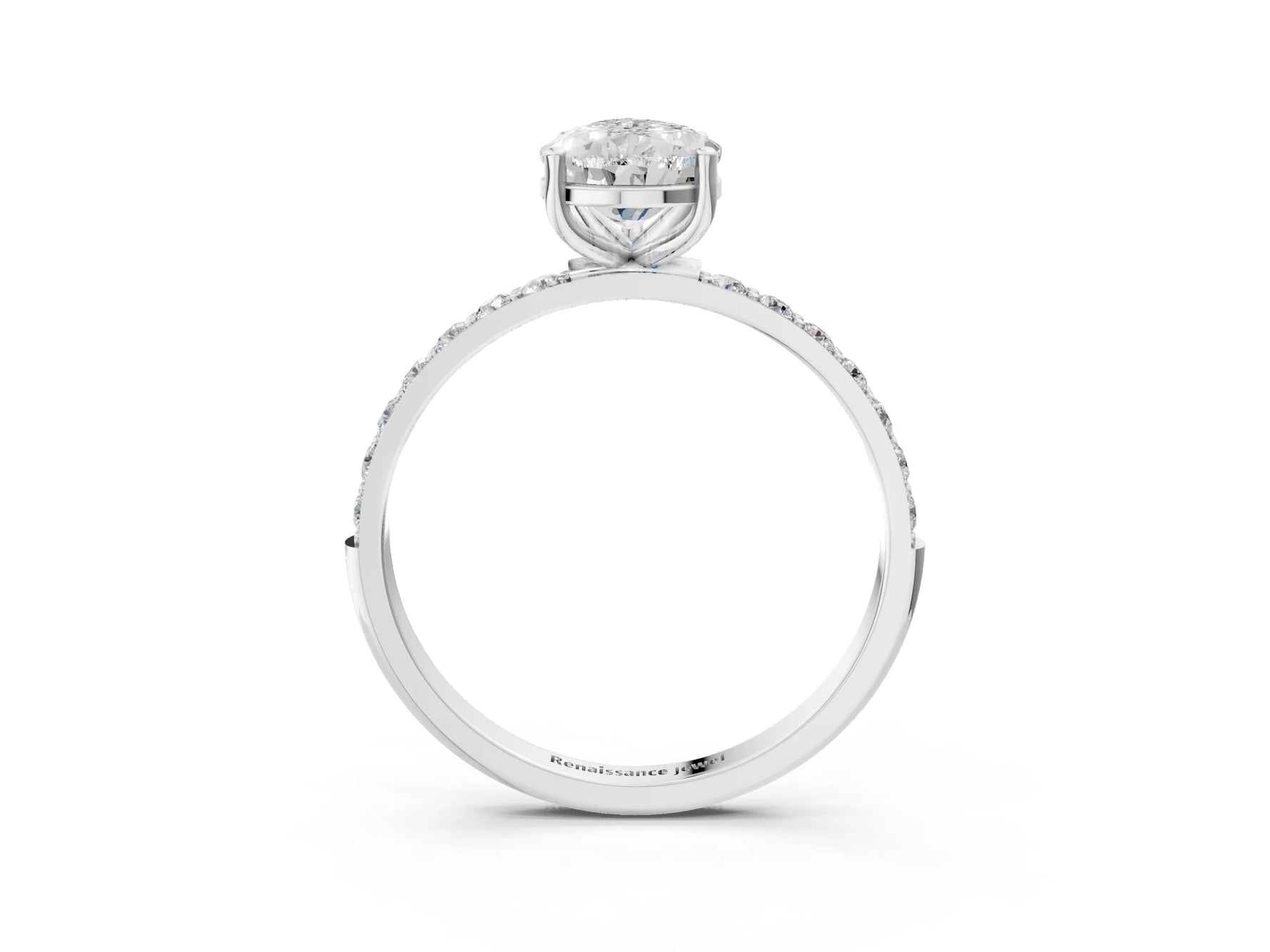 Pear Cut Diamond Solitaire Ring in White gold with Round Pavé Band_9