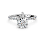 Pear Cut Diamond Solitaire Ring in White gold with Round Shared Prong Pavé Band_18
