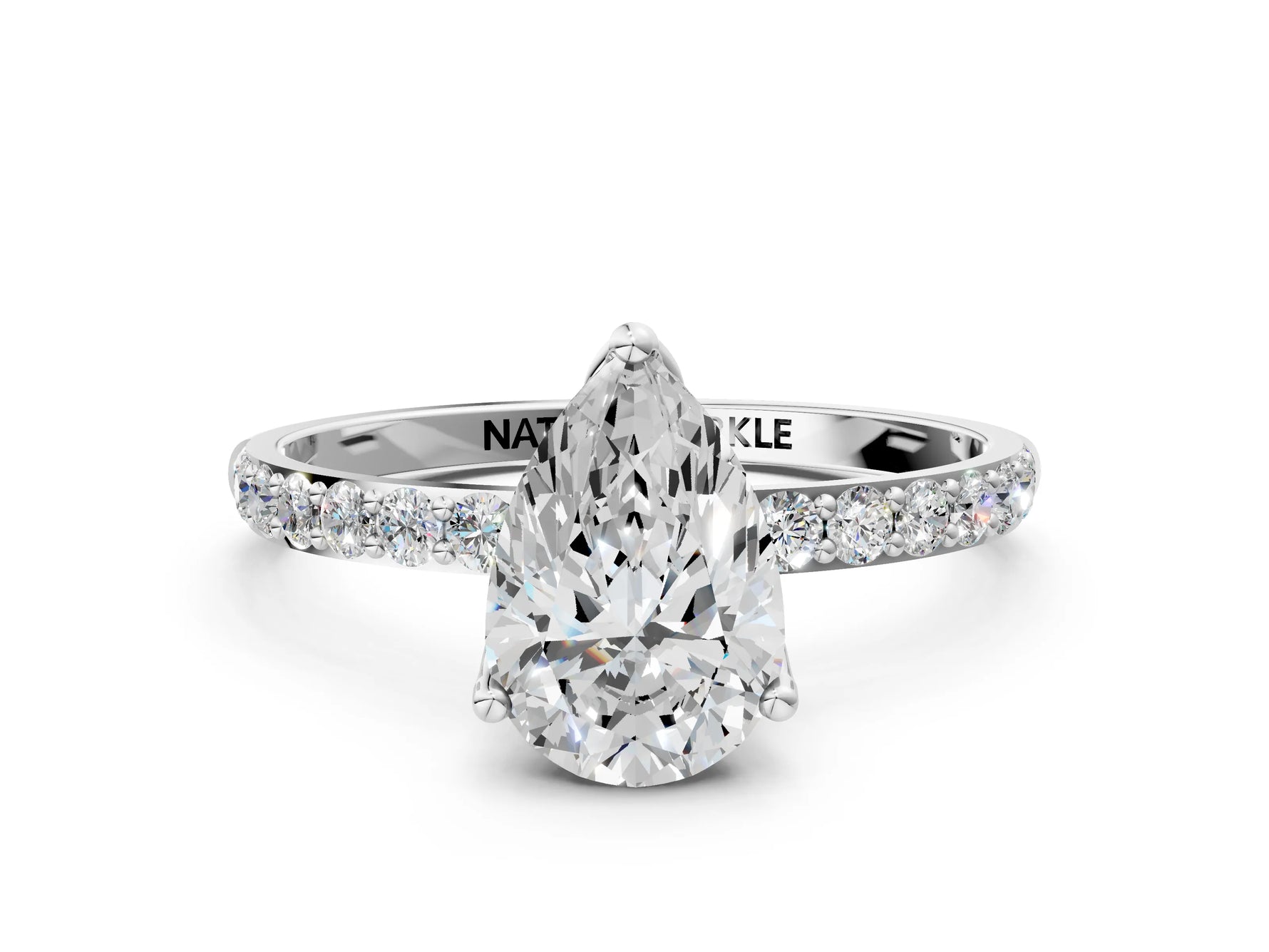 Pear Cut Diamond Solitaire Ring in White gold with Round Shared Prong Pavé Band_18