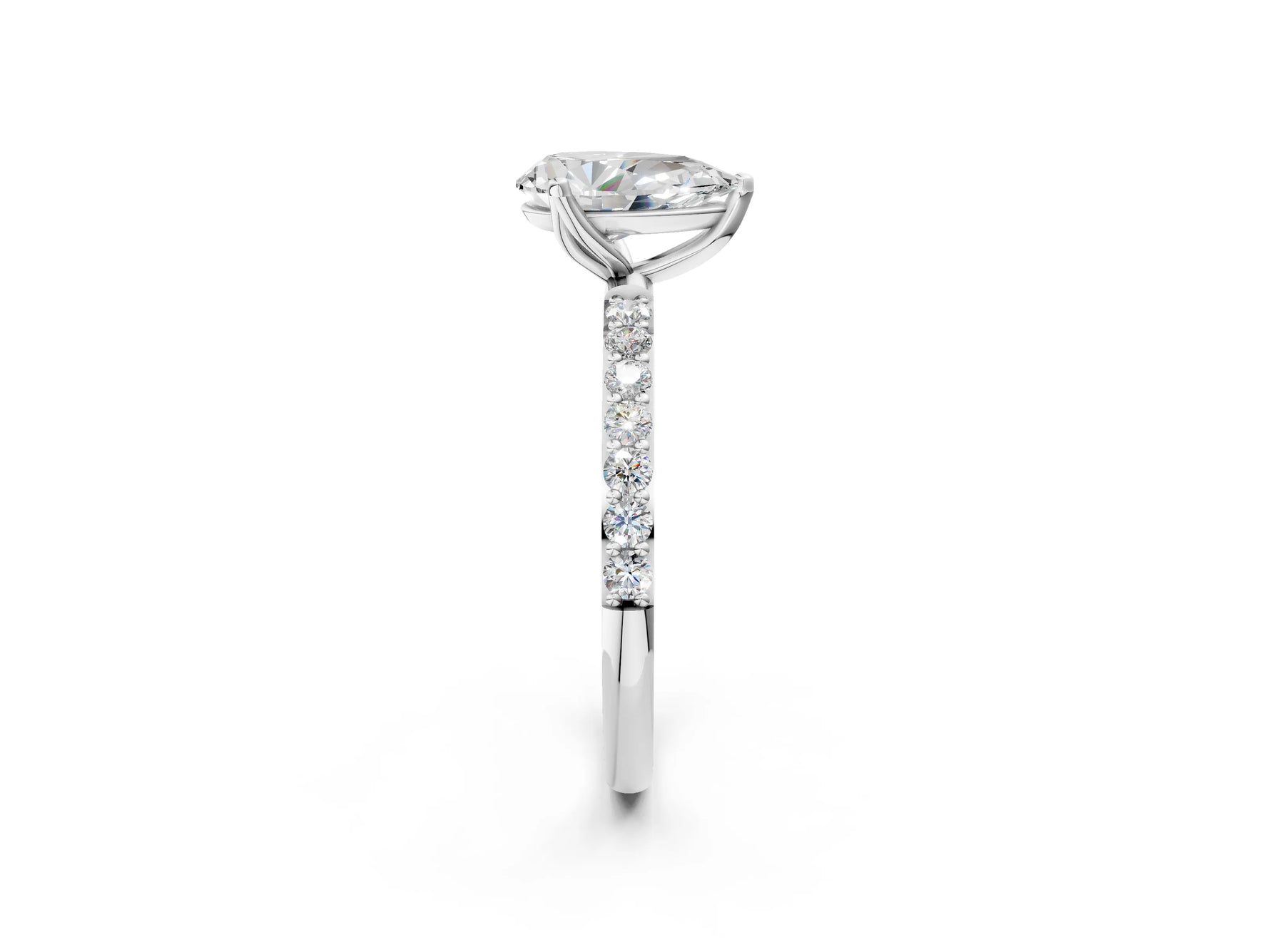 Pear Cut Diamond Solitaire Ring in White gold with Round Shared Prong Pavé Band_20