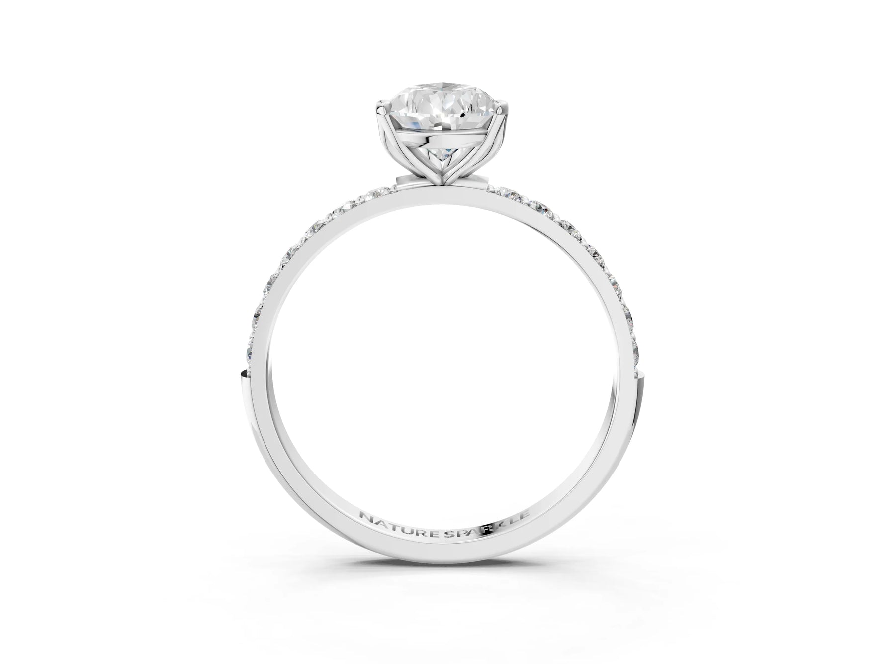 Pear Cut Diamond Solitaire Ring in White gold with Round Shared Prong Pavé Band_21