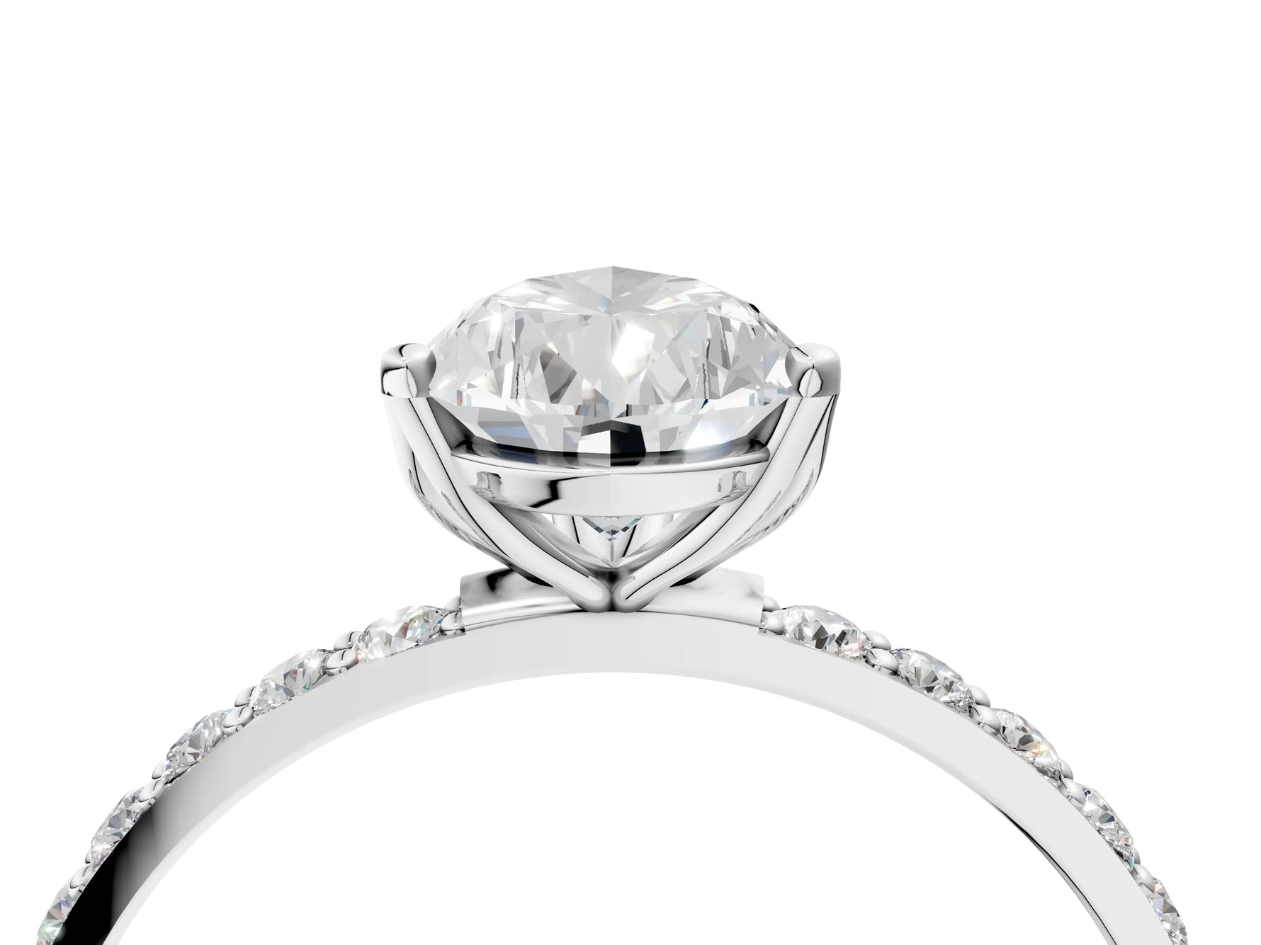 Pear Cut Diamond Solitaire Ring in White gold with Round Shared Prong Pavé Band_22