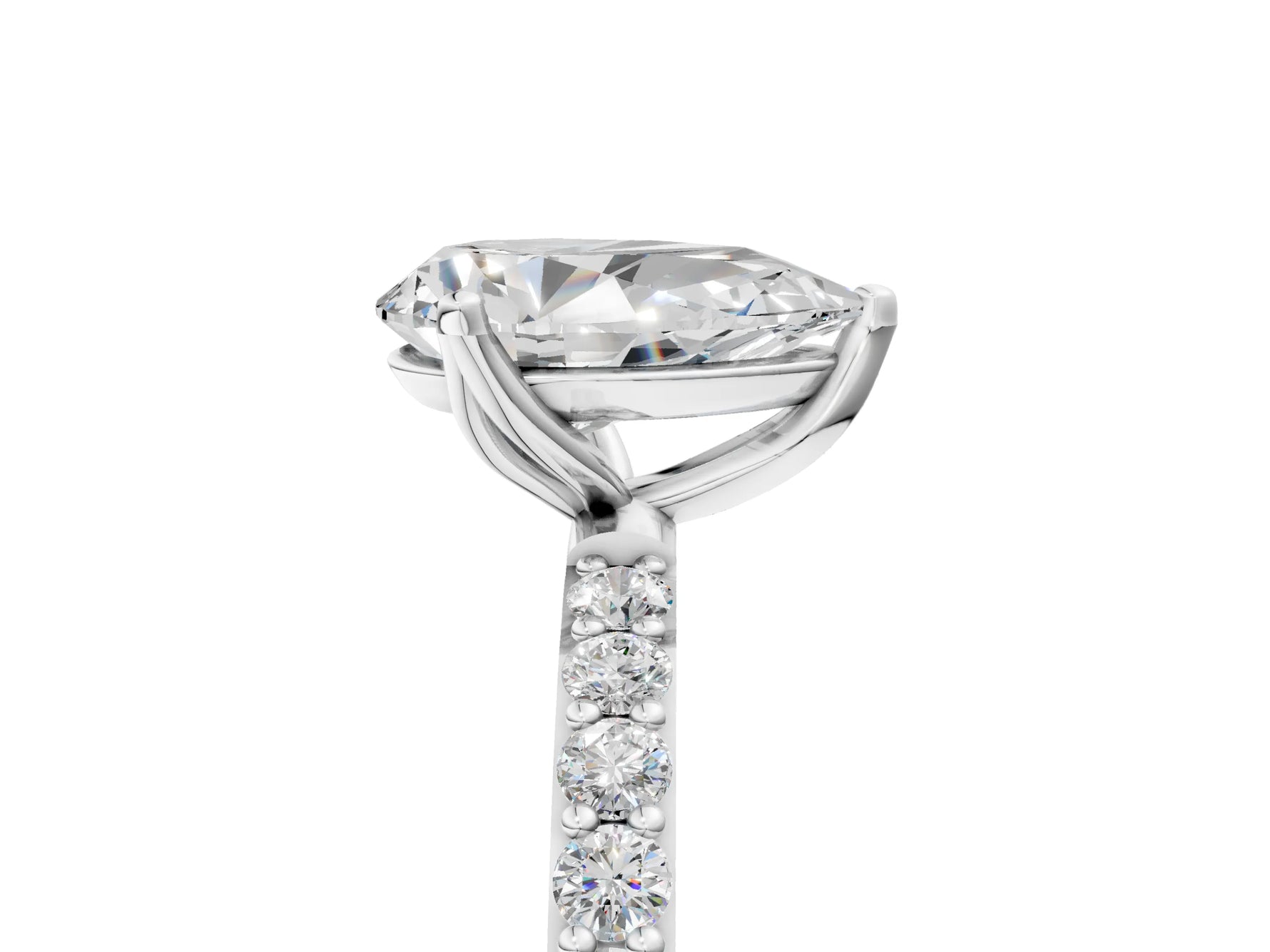 Pear Cut Diamond Solitaire Ring in White gold with Round Shared Prong Pavé Band_23