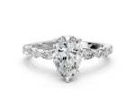 Pear Cut Diamond Solitaire Ring in White gold with Shared Prong Marquise and Round Side Stones_12