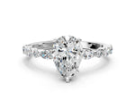 Pear Cut Diamond Solitaire Ring in White gold with Shared Prong Marquise and Round Side Stones_36