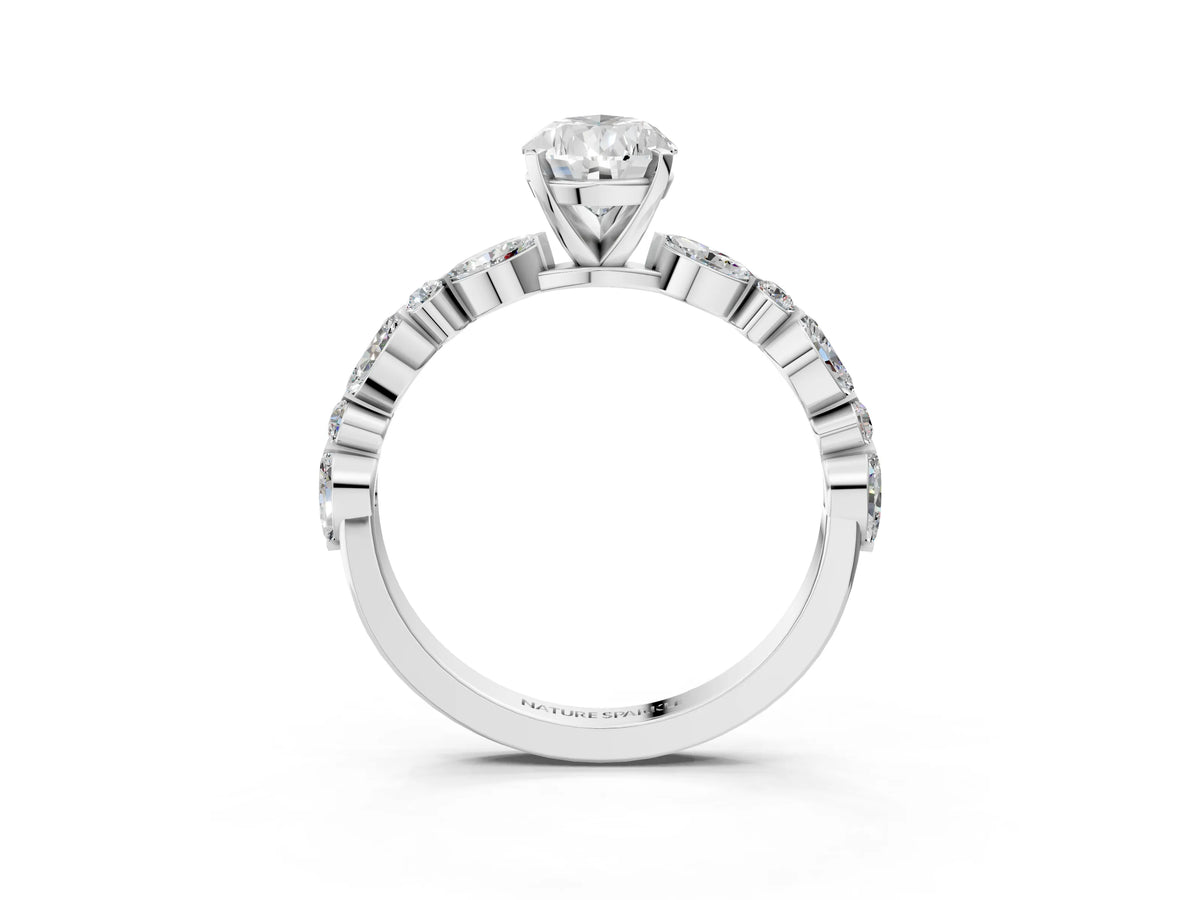 Pear Cut Diamond Solitaire Ring in White gold with Shared Prong Marquise and Round Side Stones_39