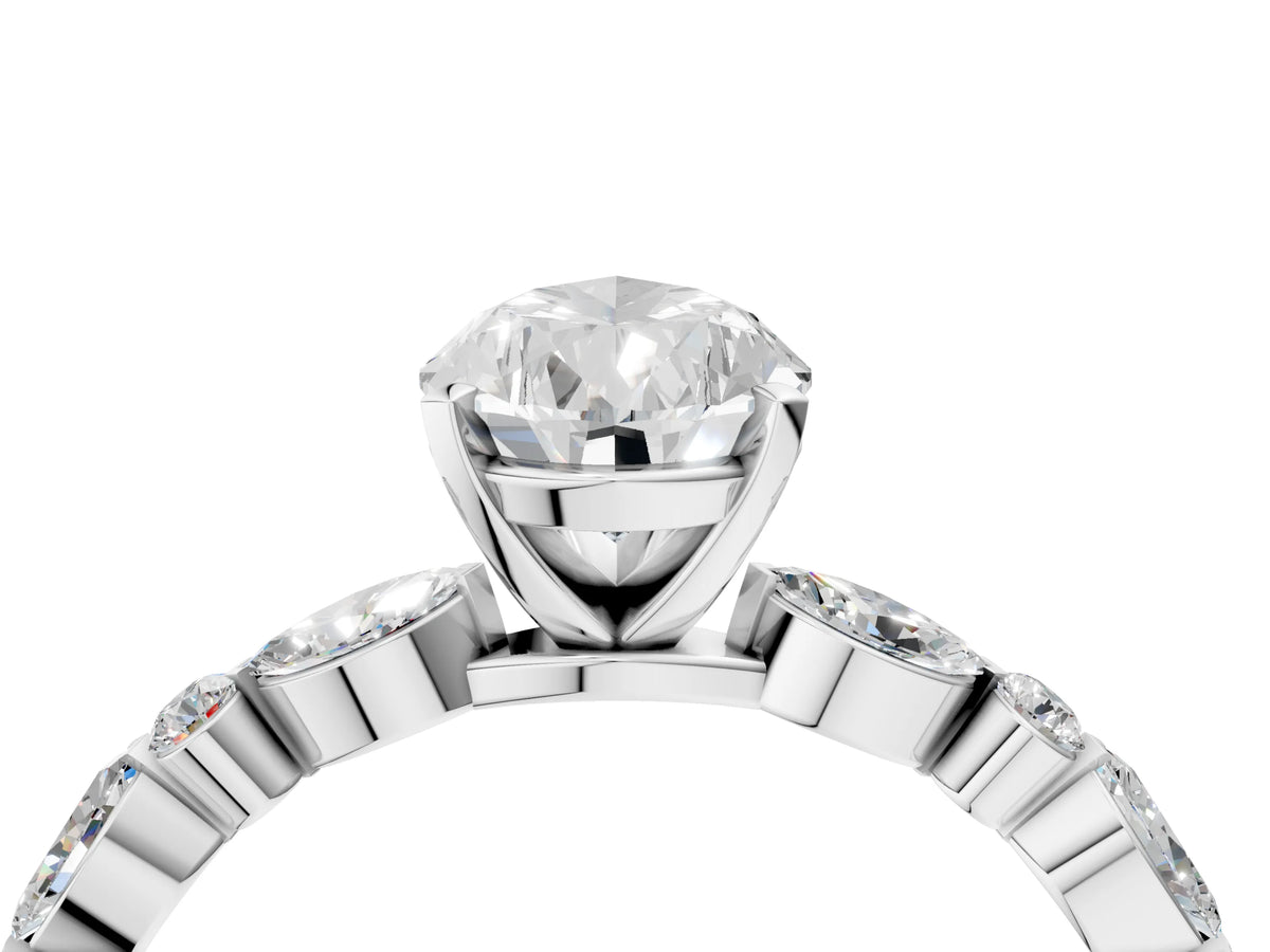 Pear Cut Diamond Solitaire Ring in White gold with Shared Prong Marquise and Round Side Stones_40