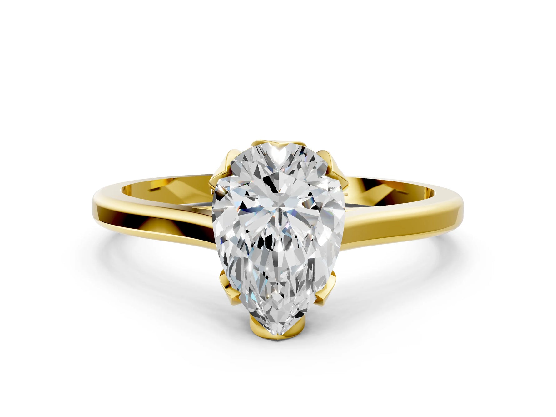 Pear Cut Diamond Solitaire Ring in Yellow gold with Flower Prong Setting_18
