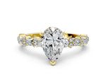 Pear Cut Diamond Solitaire Ring in Yellow gold with Pear and Round Cluster Band_12