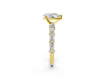 Pear Cut Diamond Solitaire Ring in Yellow gold with Pear and Round Cluster Band_14