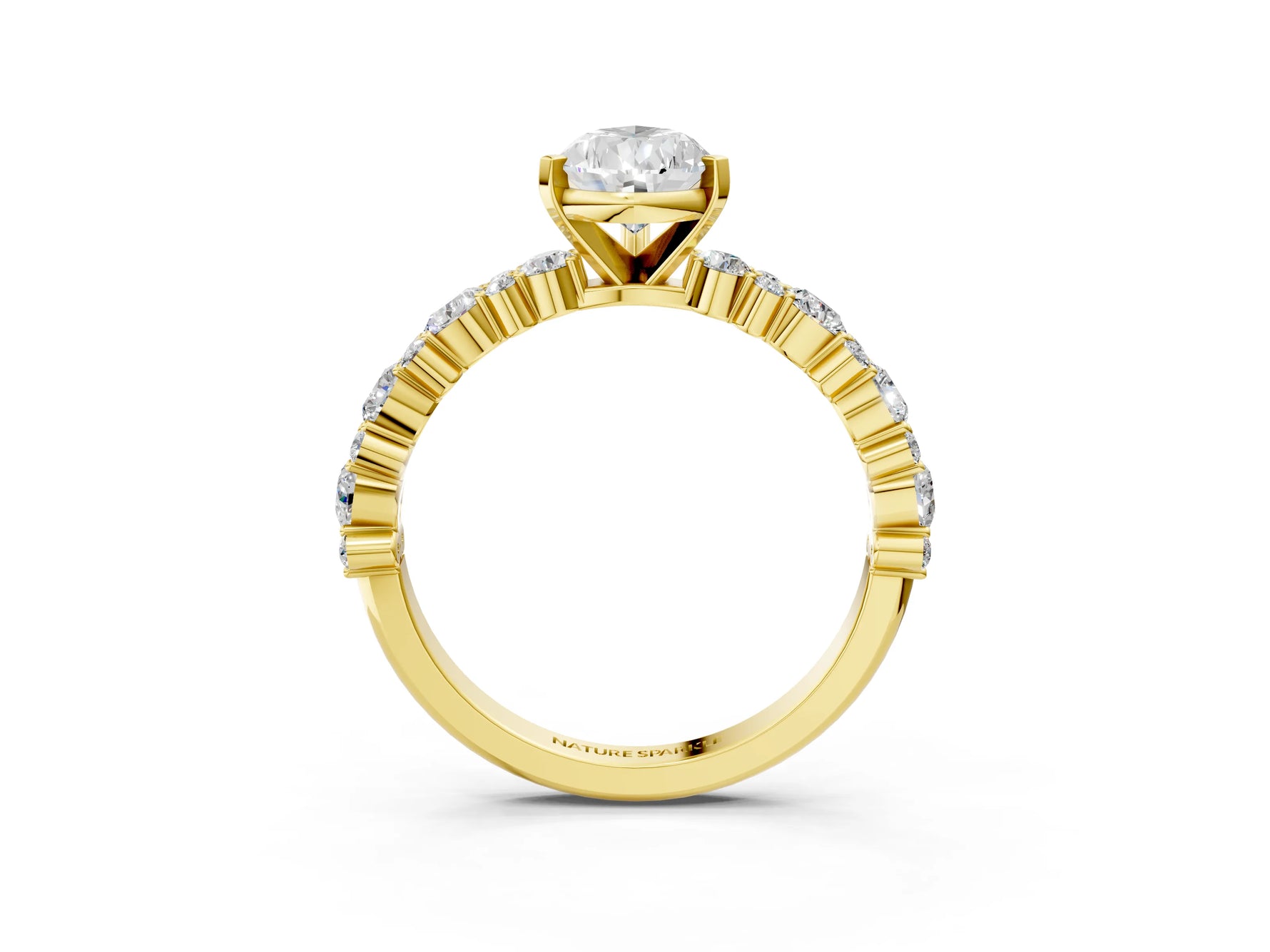 Pear Cut Diamond Solitaire Ring in Yellow gold with Pear and Round Cluster Band_15