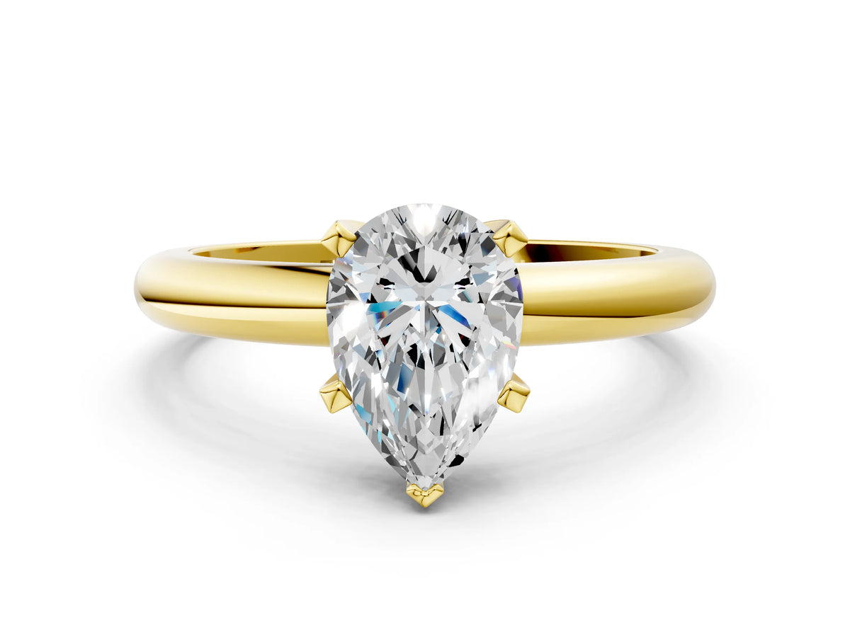 Pear Cut Diamond Solitaire Ring in Yellow gold with Prong Setting and Rounded Band_18