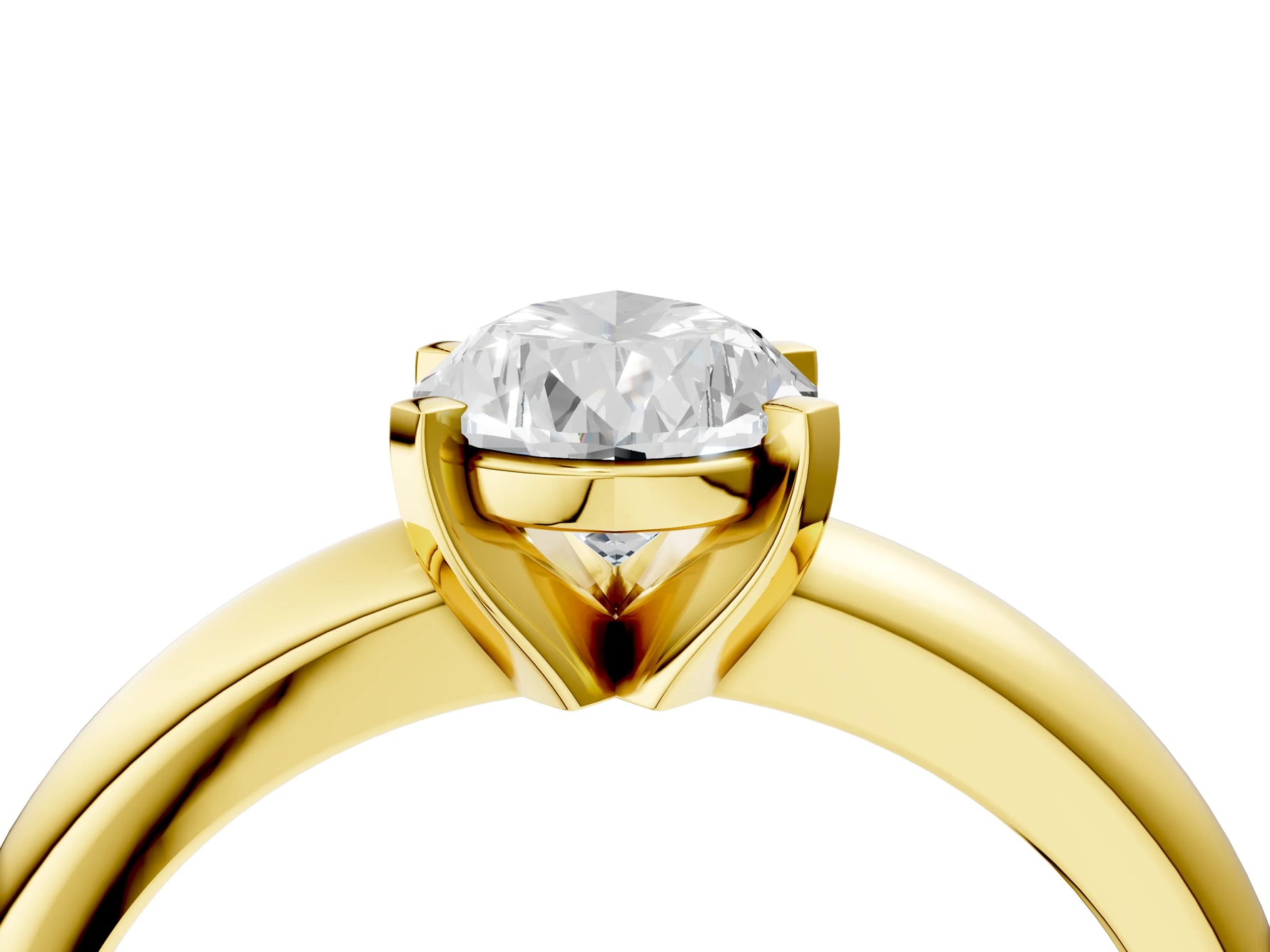 Pear Cut Diamond Solitaire Ring in Yellow gold with Prong Setting and Rounded Band_22