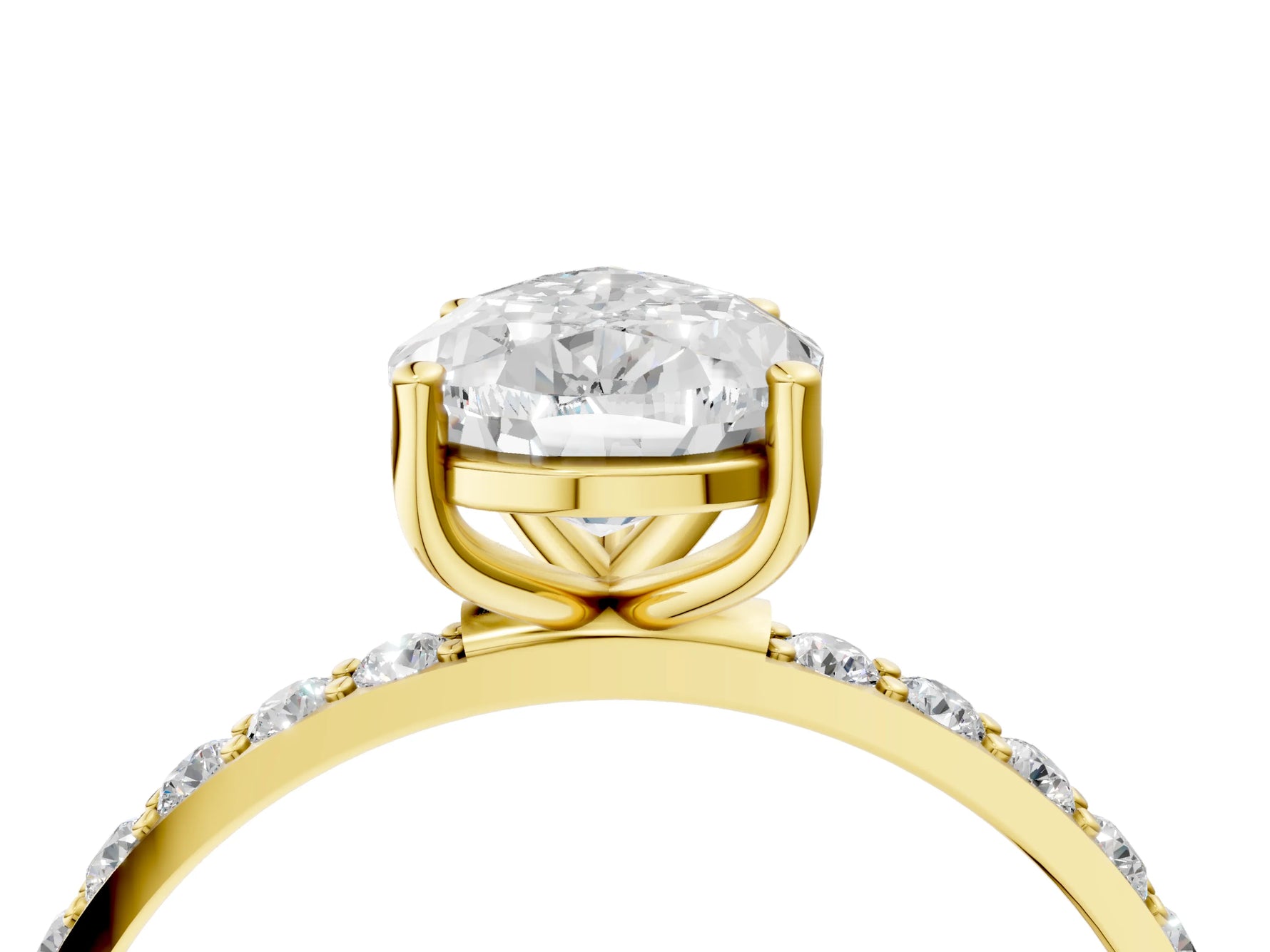 Pear Cut Diamond Solitaire Ring in Yellow gold with Round Pavé Band_10