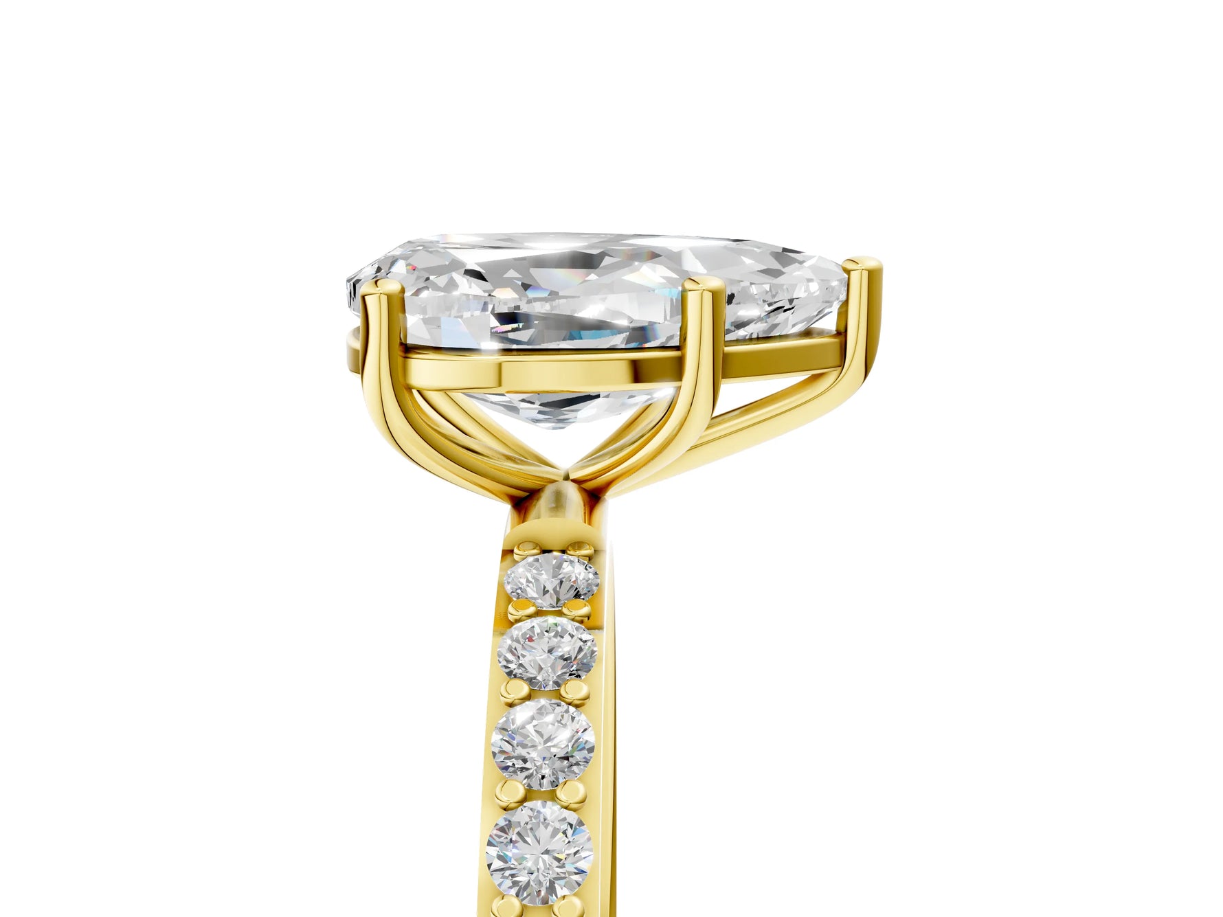 Pear Cut Diamond Solitaire Ring in Yellow gold with Round Pavé Band_11