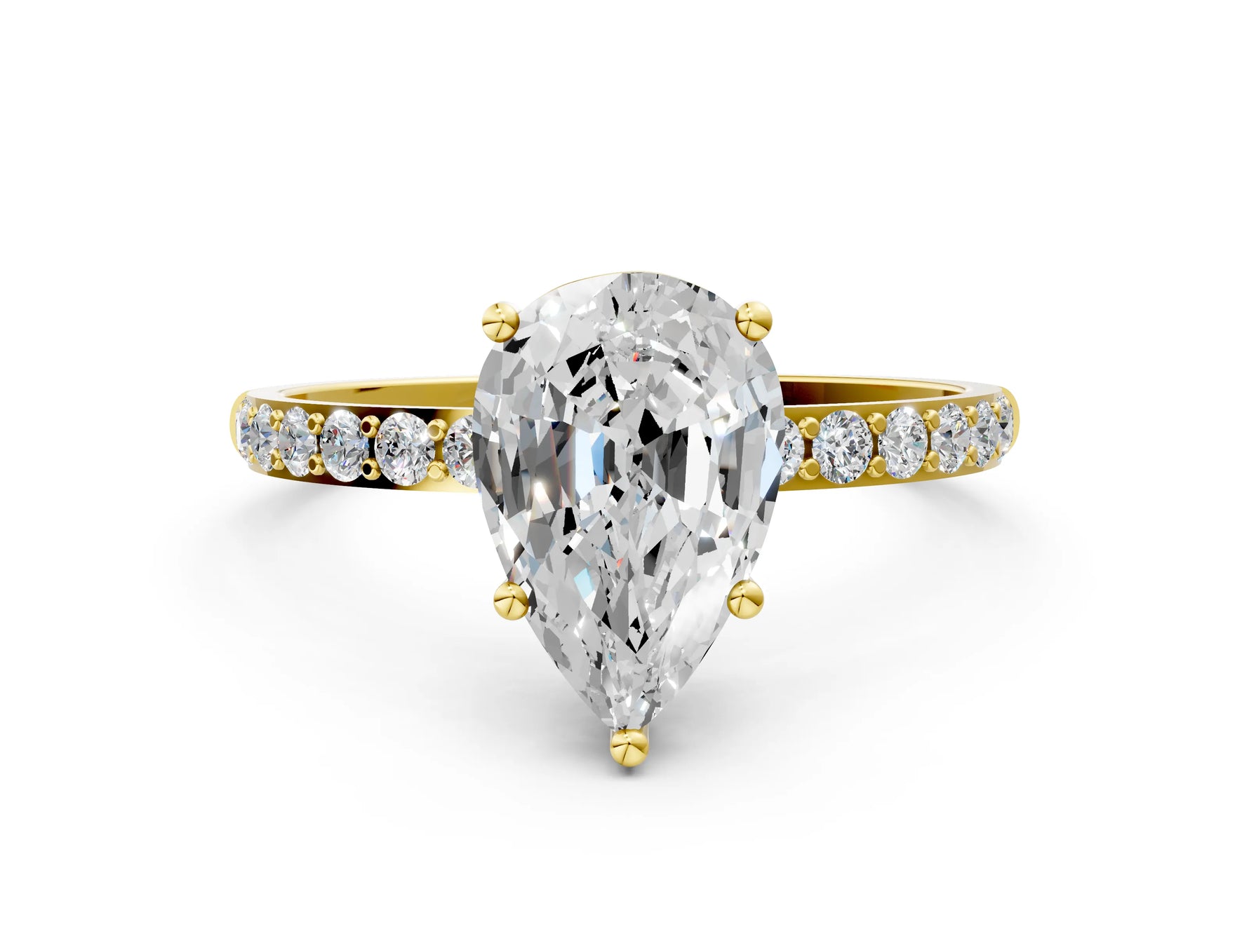 Pear Cut Diamond Solitaire Ring in Yellow gold with Round Pavé Band_6