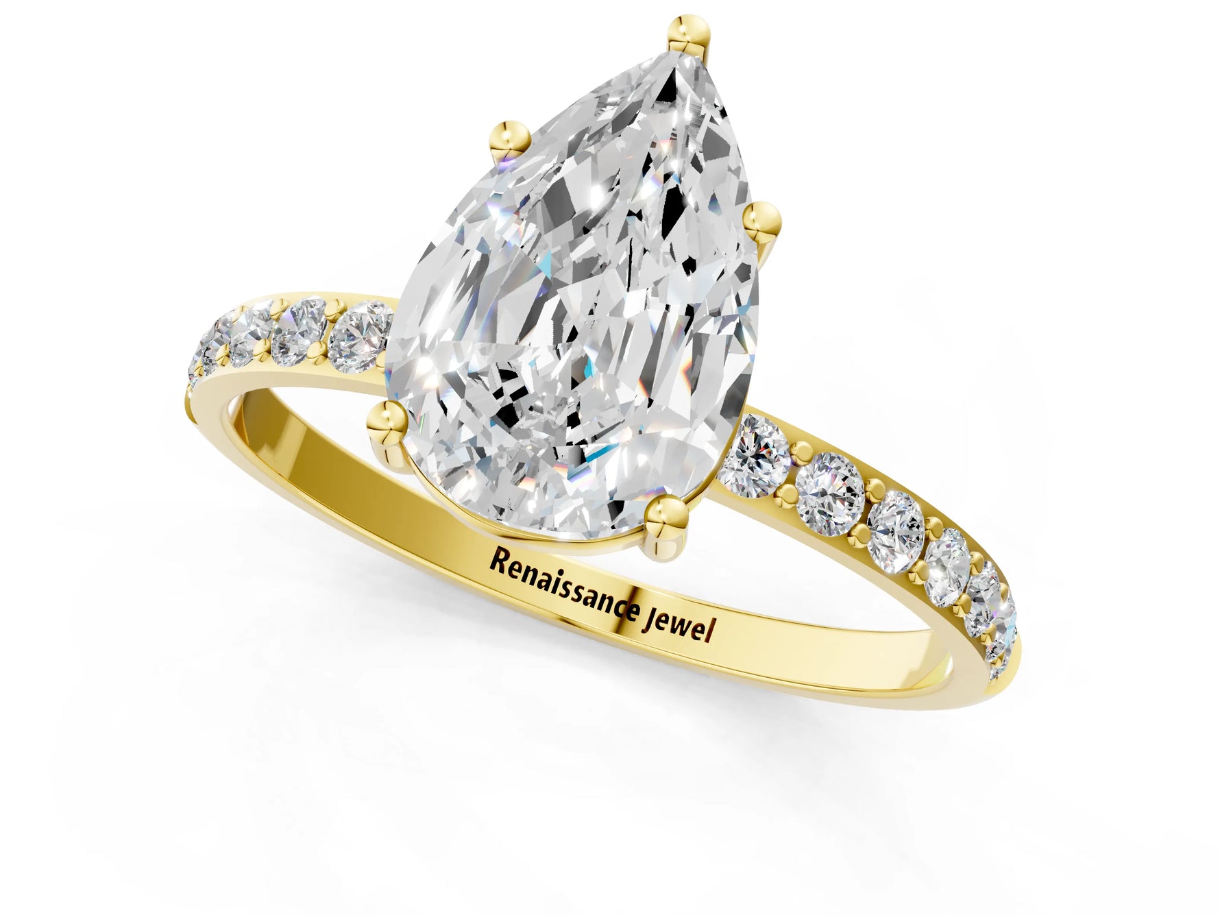 Pear Cut Diamond Solitaire Ring in Yellow gold with Round Pavé Band_7