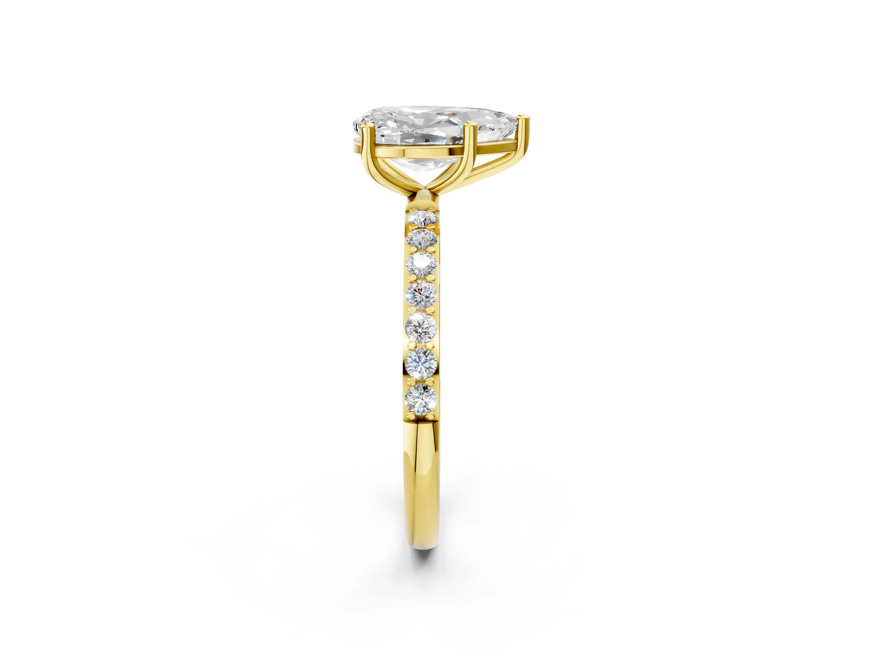 Pear Cut Diamond Solitaire Ring in Yellow gold with Round Pavé Band_8