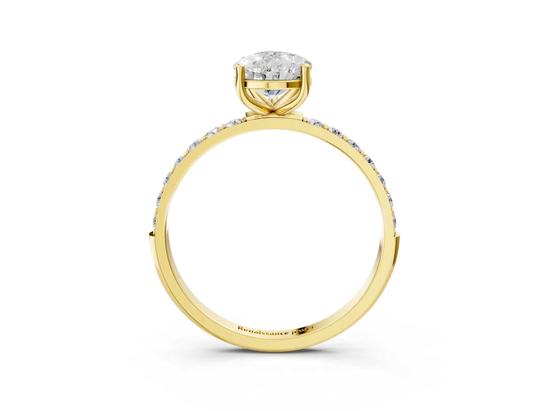 Pear Cut Diamond Solitaire Ring in Yellow gold with Round Pavé Band_9