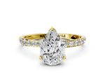 Pear Cut Diamond Solitaire Ring in Yellow gold with Round Shared Prong Pavé Band_18
