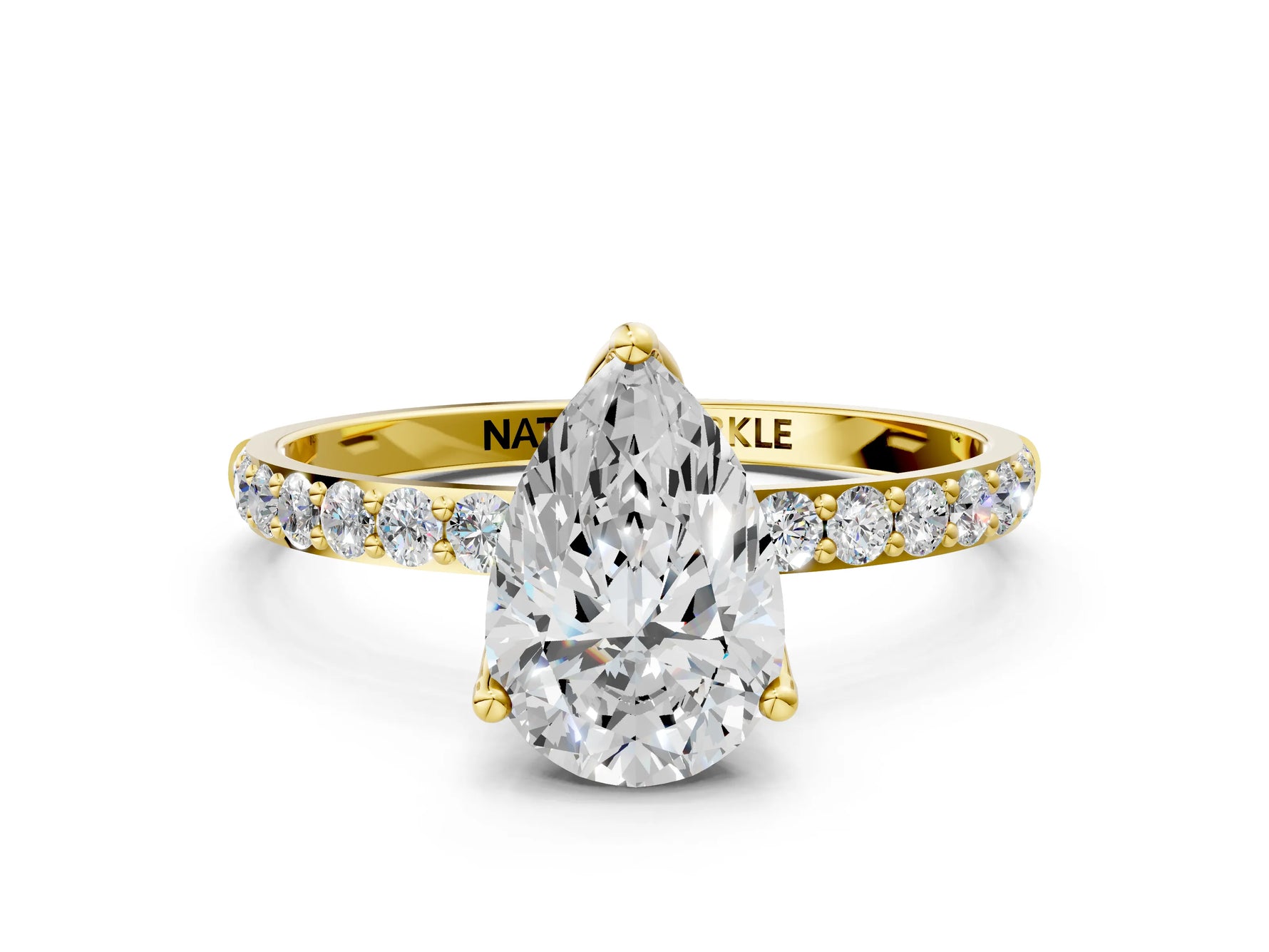 Pear Cut Diamond Solitaire Ring in Yellow gold with Round Shared Prong Pavé Band_18