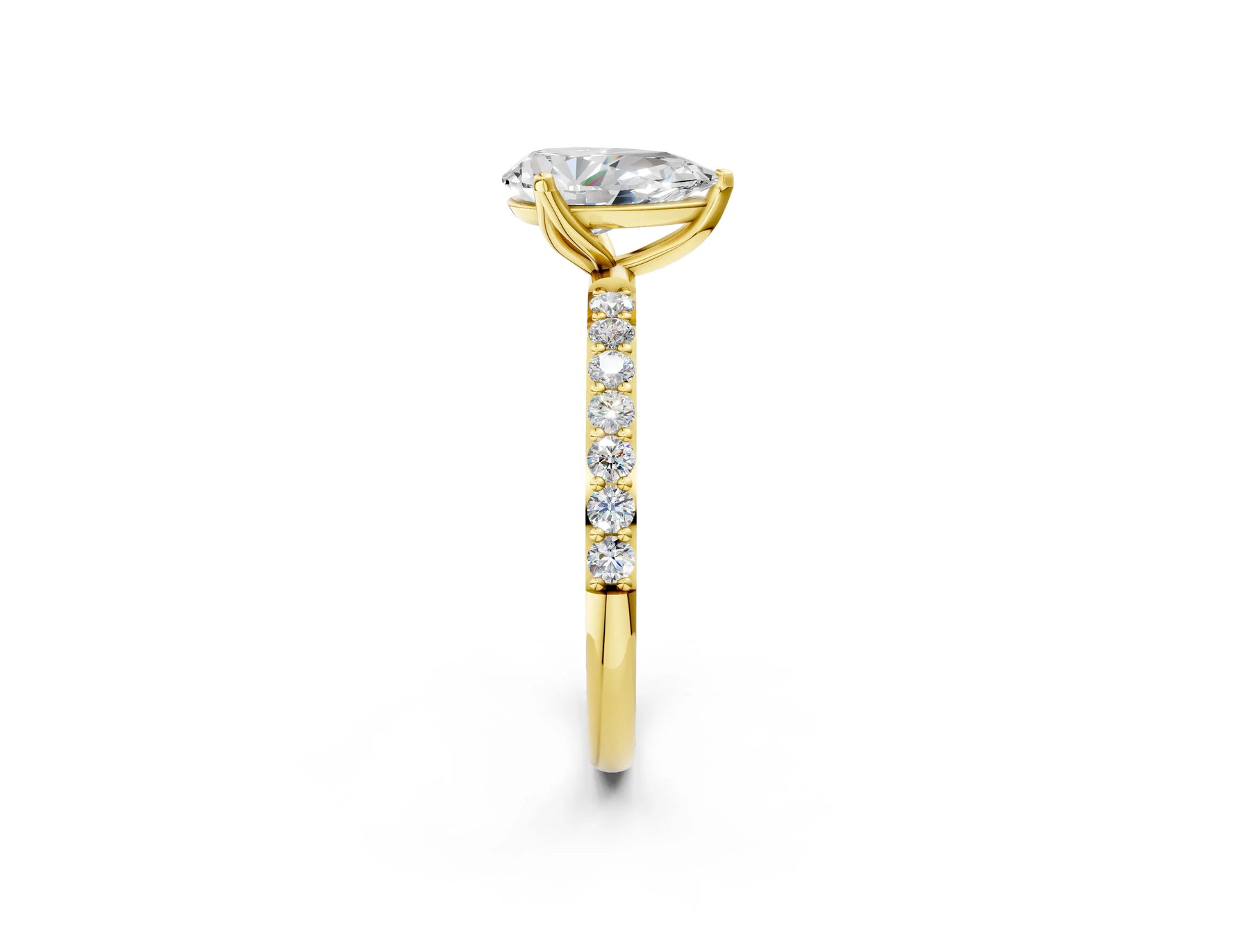 Pear Cut Diamond Solitaire Ring in Yellow gold with Round Shared Prong Pavé Band_20