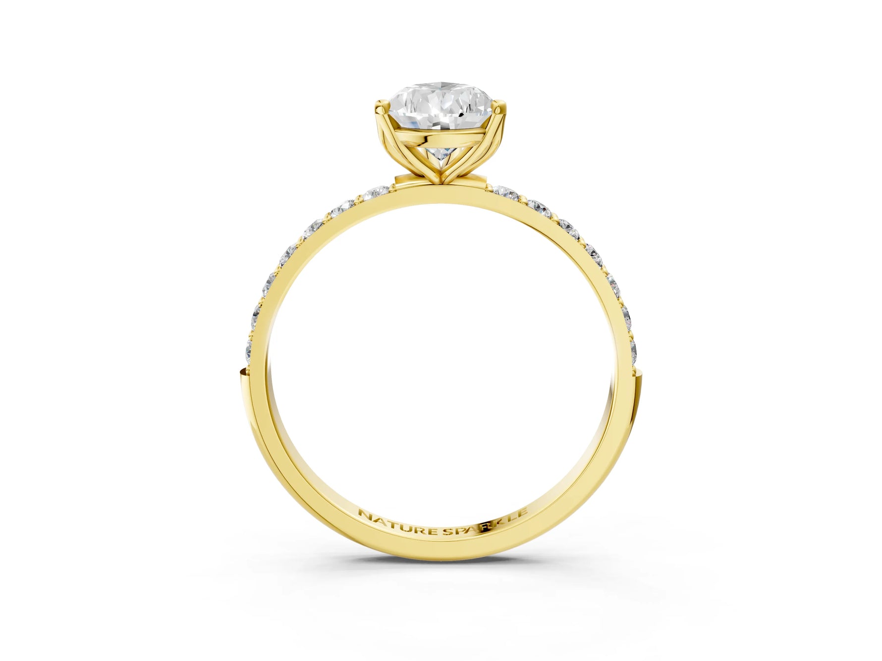 Pear Cut Diamond Solitaire Ring in Yellow gold with Round Shared Prong Pavé Band_21