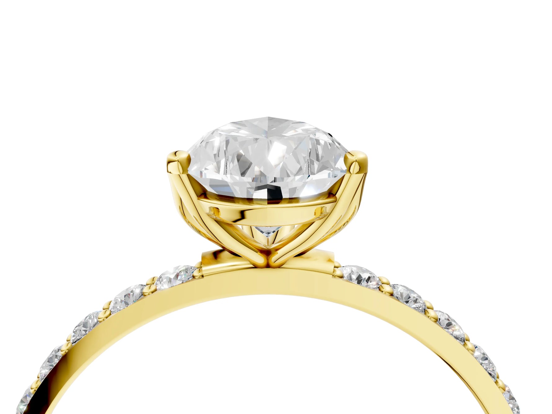 Pear Cut Diamond Solitaire Ring in Yellow gold with Round Shared Prong Pavé Band_22