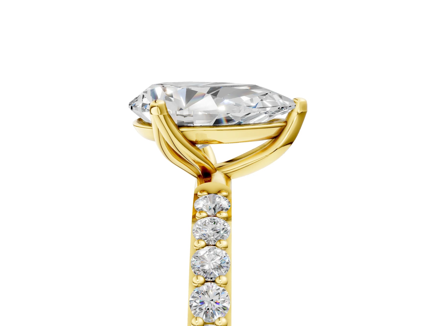 Pear Cut Diamond Solitaire Ring in Yellow gold with Round Shared Prong Pavé Band_23