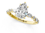 Pear Cut Diamond Solitaire Ring in Yellow gold with Shared Prong Marquise and Round Side Stones_13
