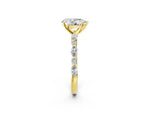 Pear Cut Diamond Solitaire Ring in Yellow gold with Shared Prong Marquise and Round Side Stones_14
