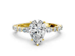 Pear Cut Diamond Solitaire Ring in Yellow gold with Shared Prong Marquise and Round Side Stones_36