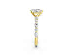 Pear Cut Diamond Solitaire Ring in Yellow gold with Shared Prong Marquise and Round Side Stones_38