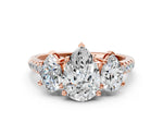 Pear Cut Diamond Trellis Three-Stone Engagement Ring in Rose gold with Round Side Stones_18