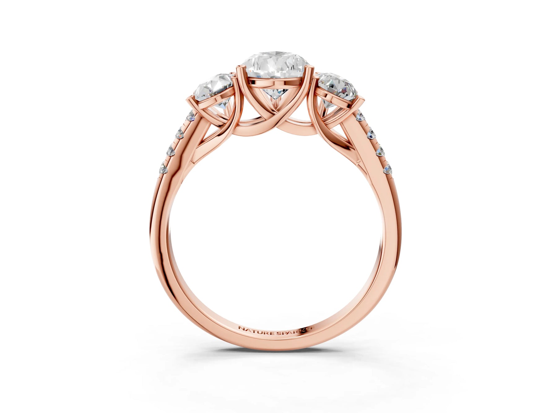 Pear Cut Diamond Trellis Three-Stone Engagement Ring in Rose gold with Round Side Stones_21