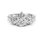Pear Cut Diamond Trellis Three-Stone Engagement Ring in White gold with Round Side Stones_18