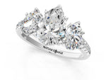 Pear Cut Diamond Trellis Three-Stone Engagement Ring in White gold with Round Side Stones_19