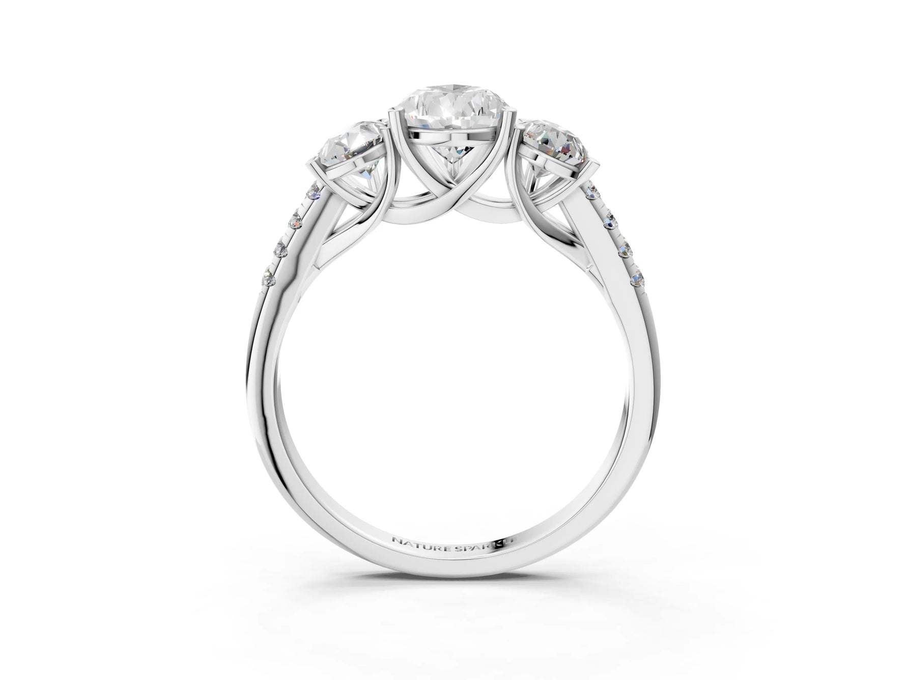 Pear Cut Diamond Trellis Three-Stone Engagement Ring in White gold with Round Side Stones_21
