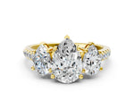 Pear Cut Diamond Trellis Three-Stone Engagement Ring in Yellow gold with Round Side Stones_18