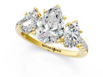 Pear Cut Diamond Trellis Three-Stone Engagement Ring in Yellow gold with Round Side Stones_19