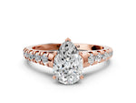 Pear Cut Diamond Vintage Scroll Solitaire Ring in Rose gold with Graduated Round Side Stones_24