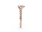 Pear Cut Diamond Vintage Scroll Solitaire Ring in Rose gold with Graduated Round Side Stones_26